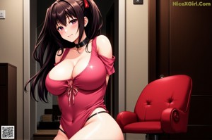 A woman in a black lingerie sitting on a bed.