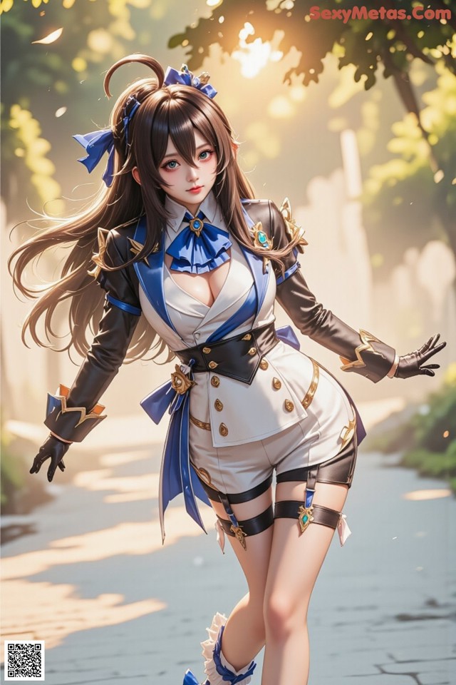 Hentai - Luminous Charm of the Aquatic Enchantress Set.2 20250126 Part 5 No.53cb1b A woman in a blue and white outfit is walking down a street.