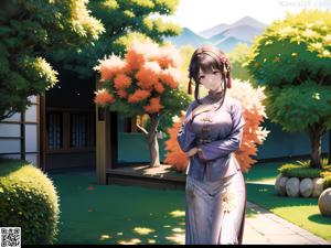 A woman sitting on the ground in a field of flowers.