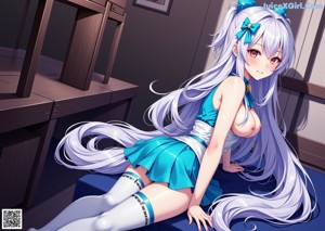 A woman sitting on a chair in a maid outfit.