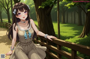 A girl in a school uniform is walking down a path.
