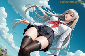 A girl in a school uniform standing on a balcony.