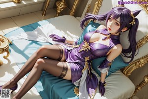 A woman in a purple dress and purple shoes posing for a picture.