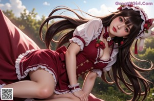 a sexy asian woman in a red and white dress